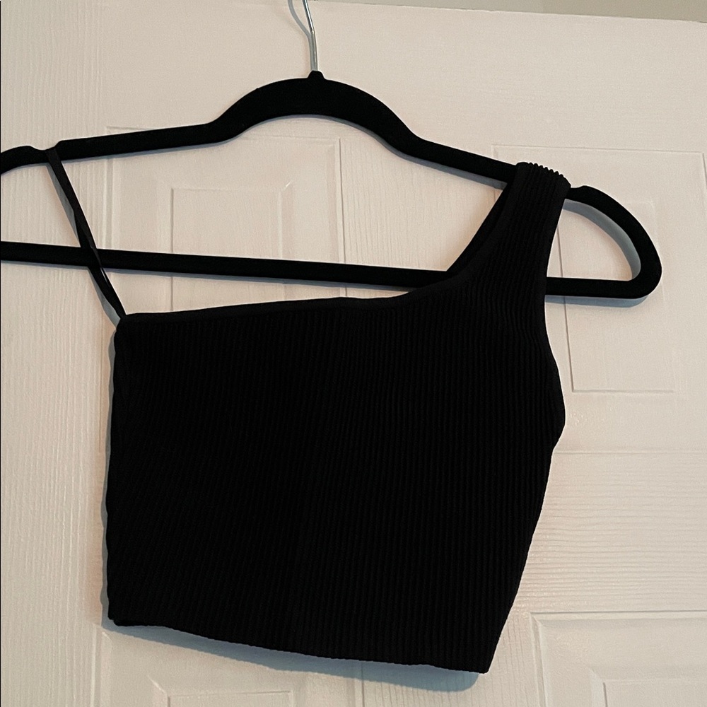Babaton Cropped One-Shoulder Ribbed Top